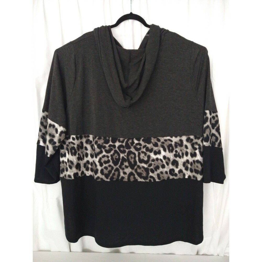Size 6XL Animal Print Color Block Hoodie Lightweight Black Gray Made in USA - Picture 2 of 8